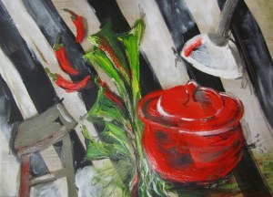 Kitchen flurry, 2012. Acrylic on watercolour paper, 21 x 29.7cm