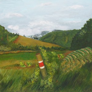 View to the Obi Obis, 2009.Acrylic and collage on canvas, 45.5 x 45.5cm